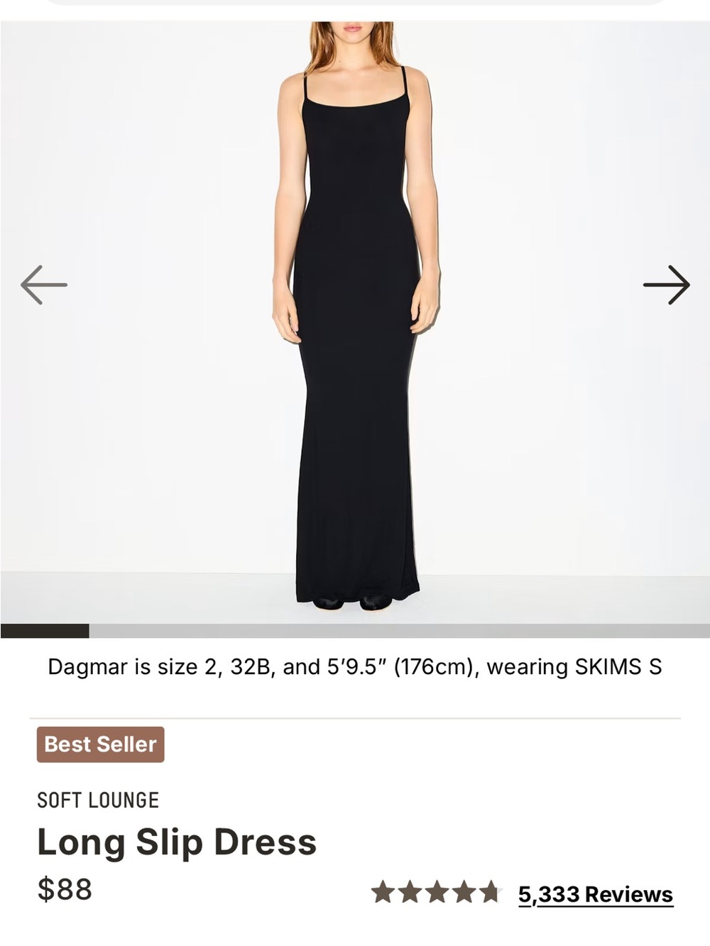 SKIMS SOFT LOUNGE Long Slip Dress Onyx Black Maxi size Small